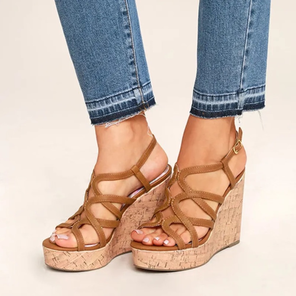 Madden Girl Elmaa Cognac Wedges
